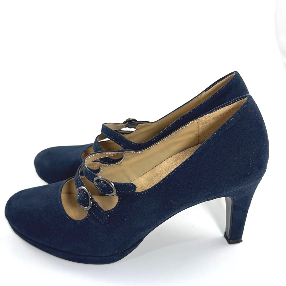 Naturalizer Prudence Navy Blue Suede Double Strap Mary Jane Heels Pumps Size 8M - Picture 6 of 8